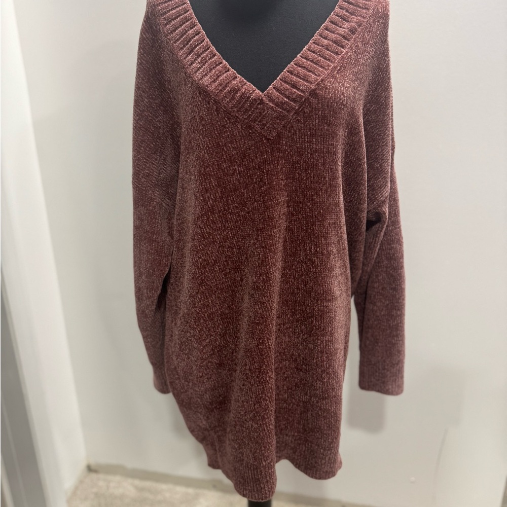 Express Women's V-Neck Sweater Dress - Blush/Burgundy